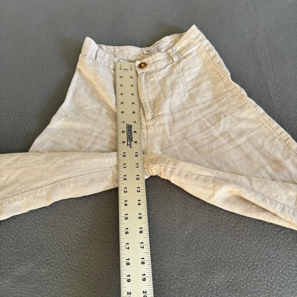 Reformation Wide Leg Pants Womens 0 Beige Linen High Rise Raw Hem Cropped Baggy